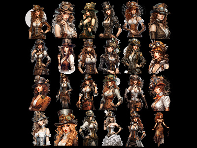 Beautiful Woman Steampunk Clipart 3d 3d art 3d colorful 3d woman beautiful beauty black cartoon character clipart design female girl graphic design halloween illustration lady people steampunk woman