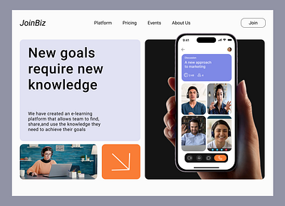 JoinBiz web concept clean course design e learning education education platform knowledge landing landing page landing page design meeting online courses online learning tutor ui uiux ux web web design website