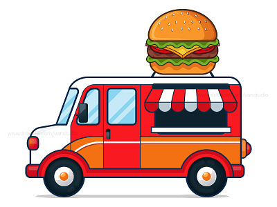 Hamburger Food Truck burger illustration cartoon delivery van fast food illustration food truck hamburger illustration transportation van vector vehicle