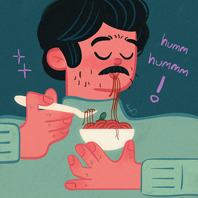 Spaghetti lover delicious eating food hand hands hungry illustration man spaghetti