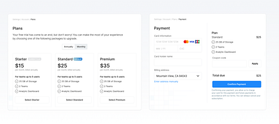 Upgrade your account rebound clean coupon credit card inputs pricing ui ui ux design userinterface ux widget