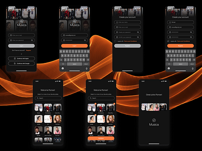 Music App iOS registration screens app app design application ios ios design misic mobile mobile app mobile app design mobile design music app music app design music mobile app music player register registration registration screens ui design ux design uxui