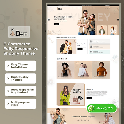 Davinn - Fashion Store Shopify 2.0 Responsive Theme css3 design html5 responsive design shopify shopify theme web design