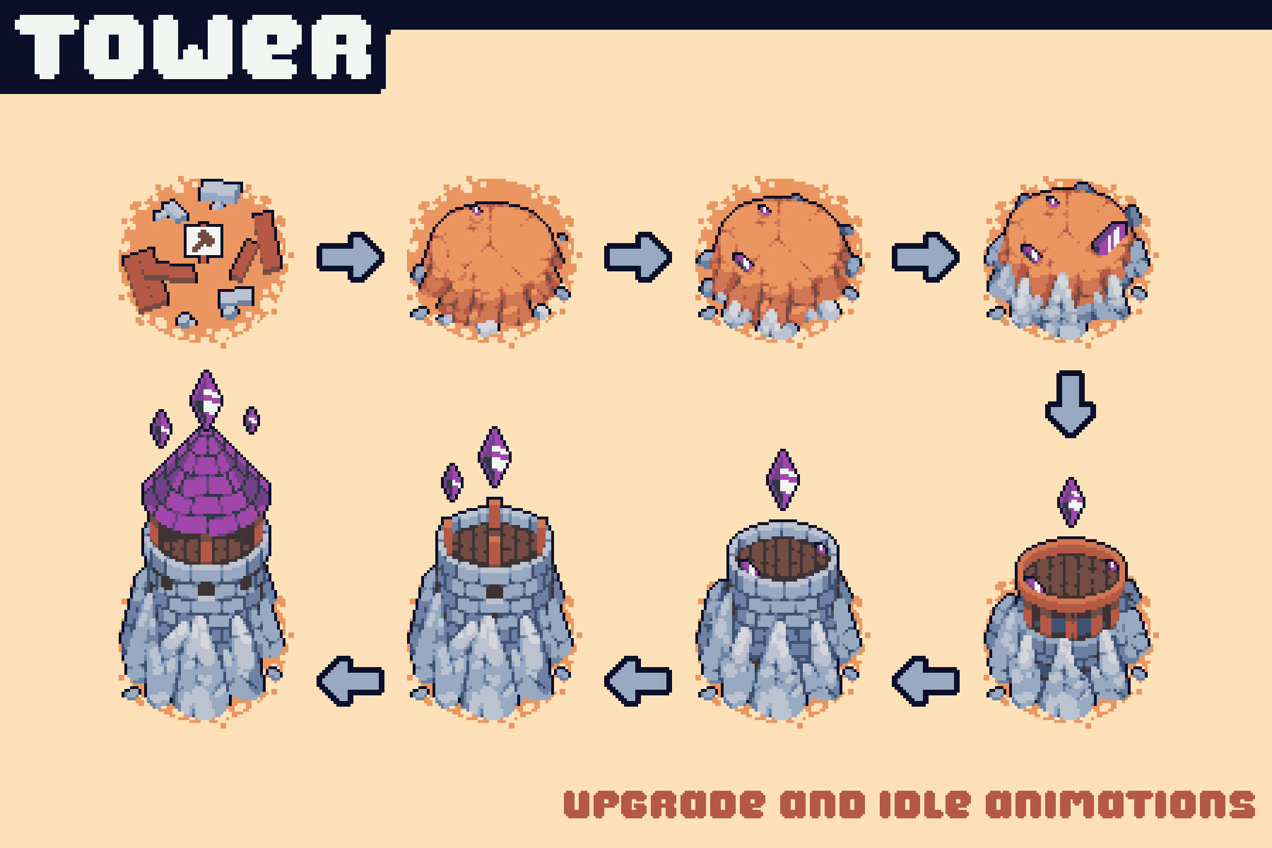 Mage Towers Pixel Art for Tower Defense by 2D Game Assets on Dribbble