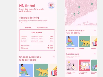 App concept for walking with shelter dogs dailyui design mob