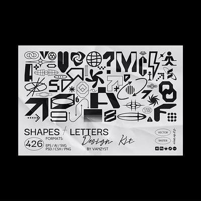 426 Shapes Letters Numbers Kit abstract font branding design elements experimental design graphic assets letters logo logo template shapes shapes set typeface vector shapes weird design