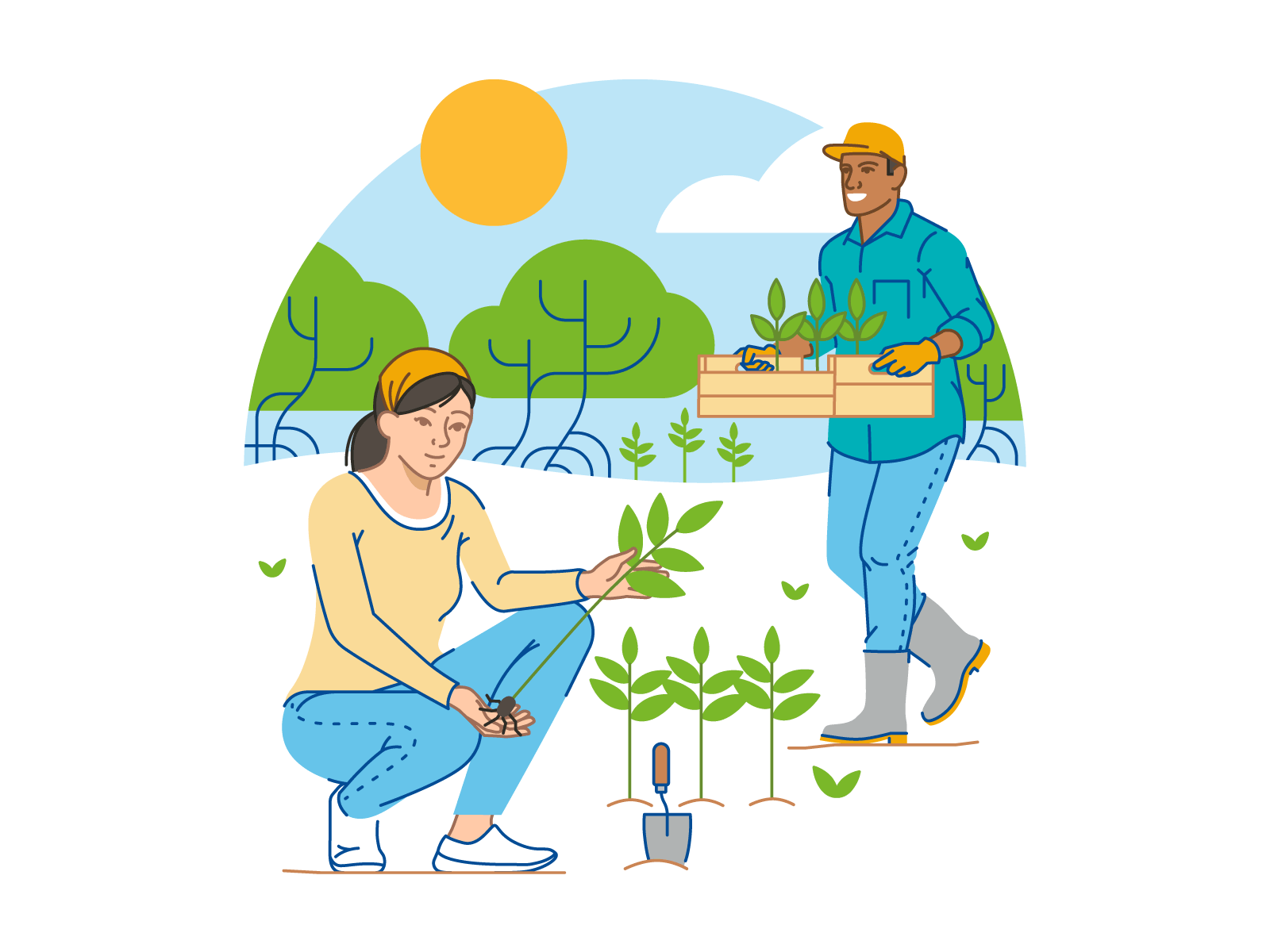 Environment protection-related illustrations character coal design flat gardening illustration nuclear outline plant pollution smoke stroke tree vector