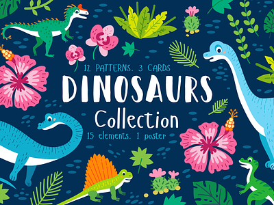 Dinosaur collection for kids' textile adobe illustrator dino dinosaur illustration seamless pattern textile design vector illustration