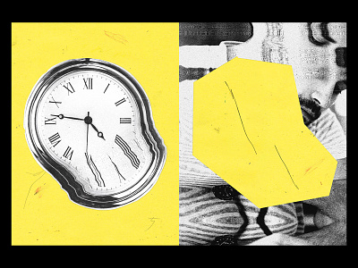 Workday Dead Zone clock collage dali glitch illustration paper collage time yellow