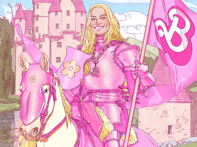 Barbie actress barbie character digital film folioart hollywood horse illustration pink portrait sarah maxwell