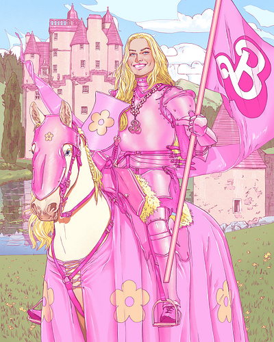 Barbie actress barbie character digital film folioart hollywood horse illustration pink portrait sarah maxwell