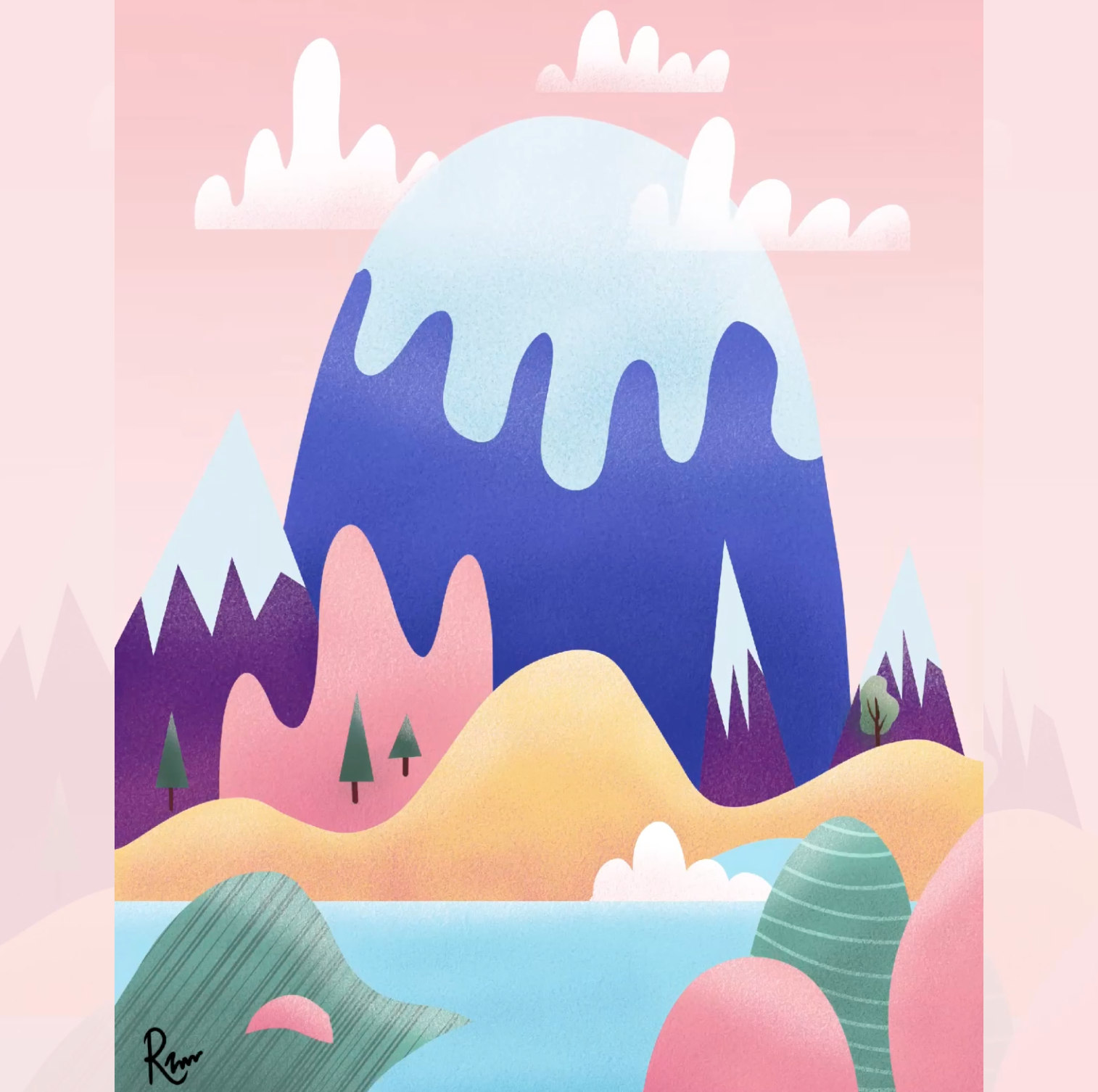 Landscape Illustration 3D Animated | Hand drawn after effects animation flat colors illustration illustration landscape landscape illustration minimalistic procreate