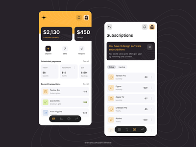 Personal finance app concept banking branding concept design finance minimal minimalistic mobile app modern money subscription ui ui design uiux ux ux design