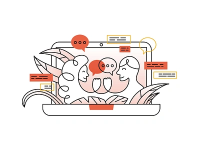 People conversation business chat conversation design doodle icon illustration laptop line lineart man message office outline people speak speech bubble talk vector woman