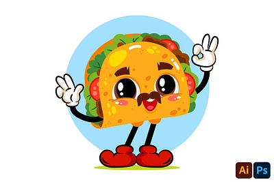 Hand Drawn Taco Cartoon Character mascot nutrition taco vegetarian