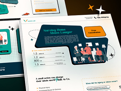 Nursing Home Lawyer Website 2023trend graphic design il illustration landing neo brutalism neubrutalism nostalgia nostalgic nursing home ui ux webdesign website