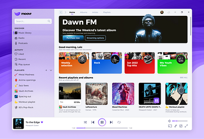 moovr music player UI albums branding design desktop app logo music player ui