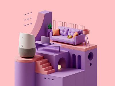 Google Home 3d abstract color design google isometric media music shapes