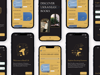 Onboarding and main page for library app - Visual Concept design figma library main page mobile app mobile design onboarding protopie ui ukraine ux webdesign