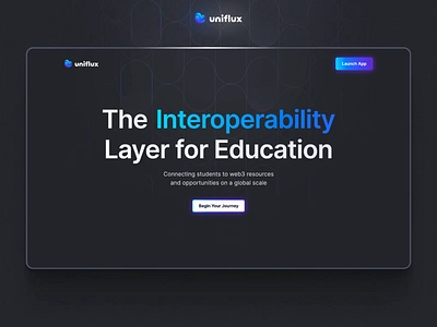 Uniflux Web3 Ed Platform Landing Page Design blockchain branding crypto dapp dark theme decentralization decentralized education education platform graphic design header homepage langing page motion graphics nft space ui upskilling web3