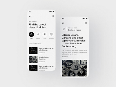 Minimalistic News App Screens app interaction design minimal design uxui