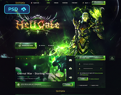[PSD Template] Metin2 Animated Website - HellGate fantasy game logo l2 lineage2 logo template logo text effect metin2 mmorpg mu online
