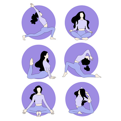 Set yoga woman poses app branding design graphic design icons illustration logo pose typography ui ux vector yoga