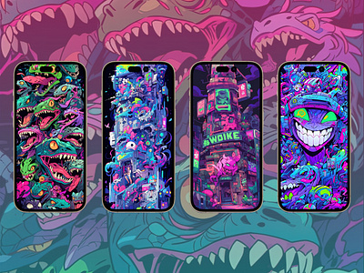 Mobile Wallpaper Pack - Monsters set 1 for iPhone & Android android app branding design graphic design illu illustration iphone vector wallpaper