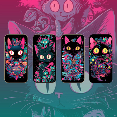 Mobile Wallpaper Pack - Cat set 1 for iPhone & Android android app branding design graphic design illu illustration logo ui vector