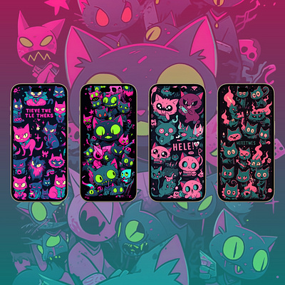 Mobile Wallpaper Pack - Cats set 2 for iPhone & Android android app branding design graphic design illu illustration logo ui vector