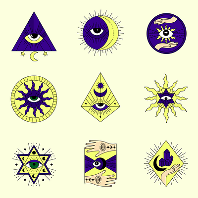 A set of esoteric symbols app branding design esoteric graphic design illustration logo magic set typography ui ux vector