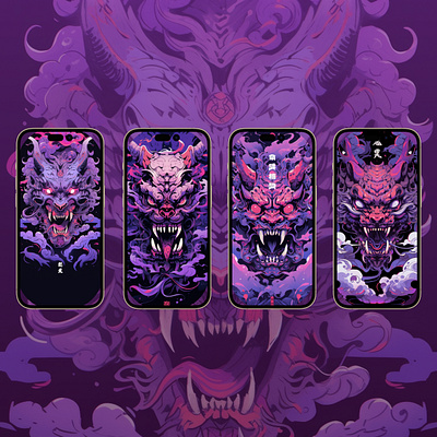 Mobile Wallpaper Pack - Dragons set 1 for iPhone & Android android app branding design dragon graphic design illu illustration iphone logo ui vector
