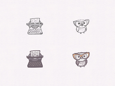 Typewriter & Owl Hand-drawn Icons doodle hand drawn icon design icons owl icons typewriter icon