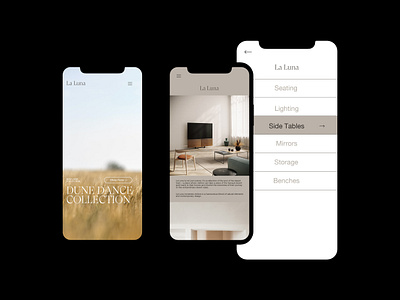 LA LUNA - Mobile App Design app design ecommerce ecommerce app ecommerce shop editorial homeware homeware app homeware brand interior layout minimal minimalist mobile screen modern photography typography