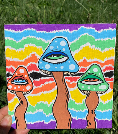 cosmic mushrooms canvas painting fine art illustration posca