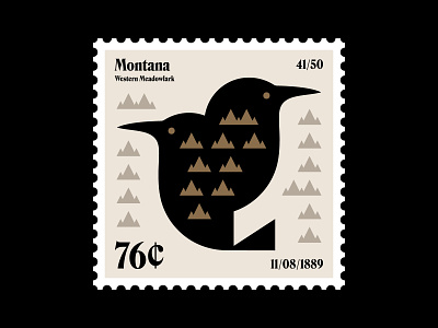 Montana Stamp america bird icon illustration lark logo meadowlark montana mountains nature philatelic postage stamp state summit symbol typography usa yellowstone