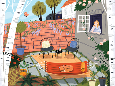 Let's Go Outside art character design drawing editorial flowers fox garden home house illustration landscape magazine people scene texture woman