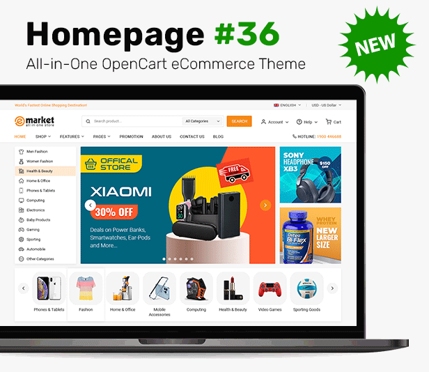 eMarket - Multipurpose MarketPlace OpenCart 4 Theme opencart3 page builder woocommerce templates