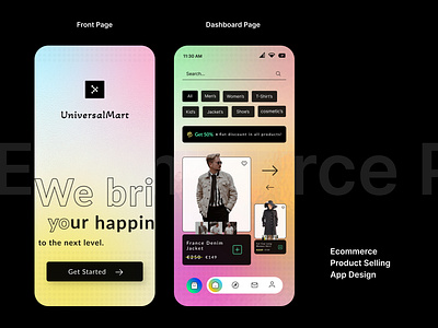 UniversalMart Product Selling App UI Design using Figma. appui appuidesign branding ecommerce figma productsellingapp ui uidesign uiux design