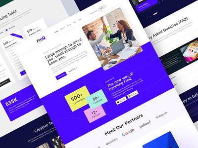 FinQ- Website, Digital Business Landing Page Design. agency blue business colors consulting creative digital envato figma template finance graphic design interface logo portfolio product design trend ui ux design ui design ui interface website design