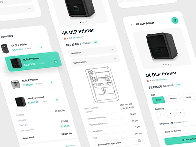 E-Commerce - 3d Printer specifications part 2 3d printing biotech cart checkout dental dtailstudio e commerce health marketing page mobile app mobile first printing product design product page prosthesis responsive responsive website specifications ui ux