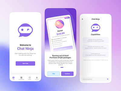 Chat Ninja- AI App subscription page UI advertisment ai android app app app interface app interface designer app ui design application apps ui design chat app design ios app mobile mobile application design mobile apps mobile ui pack purchase subscription ui ui ux ux ui design