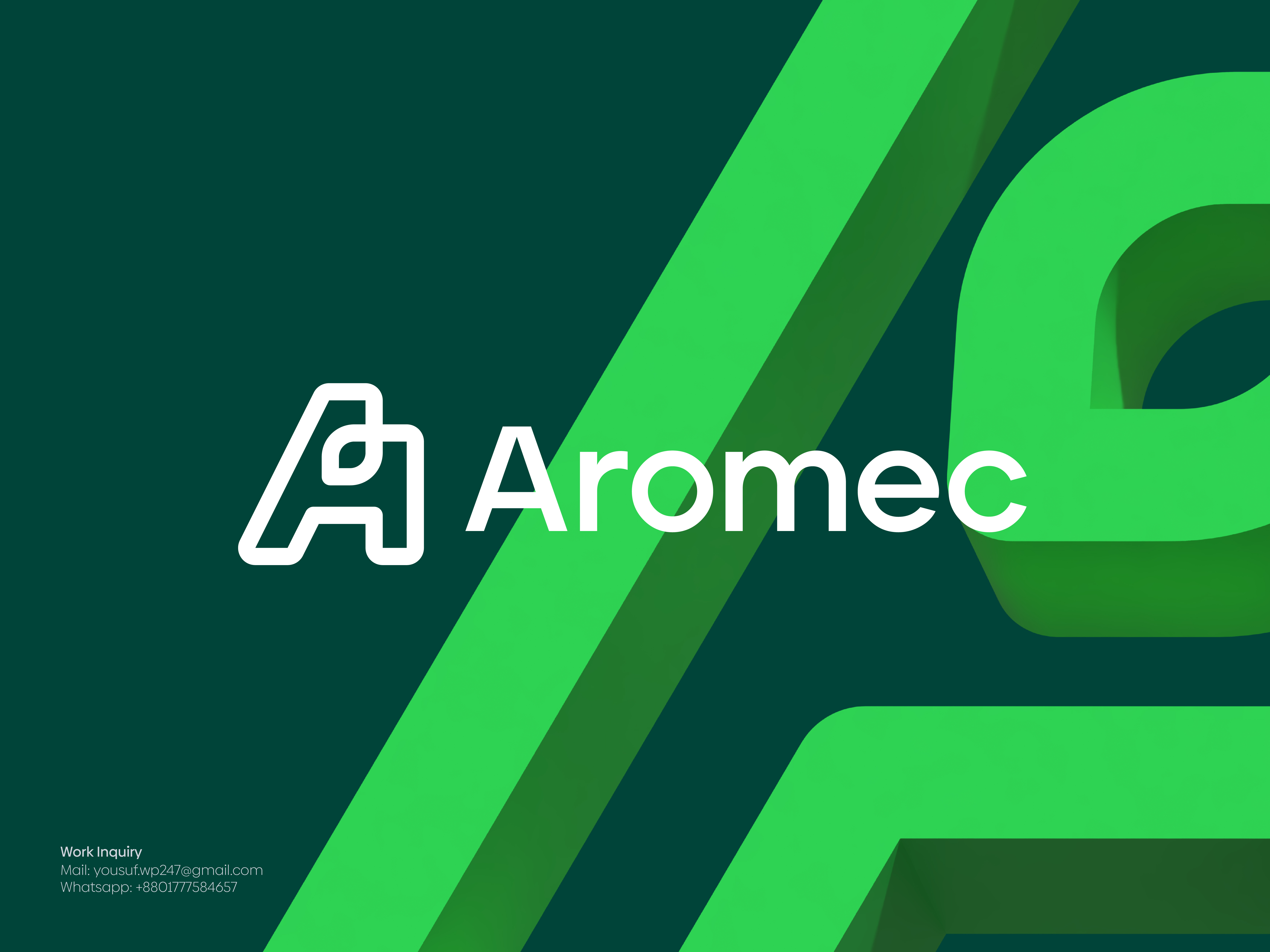 Green, Fresh, Nature, Leaf, Organic Logo For Aromec 3d logo abstract logo brand brand identity branding company logo creative ecology fresh graphic design growth icon leaf letter logo logo logo design logotype modern logo nature organic