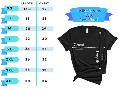 Clothing Size Chart References (Imperial) etsy graphic design illustration print on demand printful template