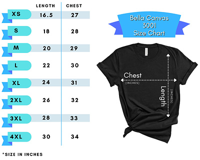 Clothing Size Chart References (Imperial) etsy graphic design illustration print on demand printful template