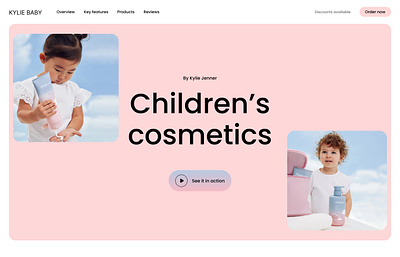 Kids cosmetics Web Design/ Kylie type beauty brand care childrens cosmetics cute kids kylie pink shop ux web design