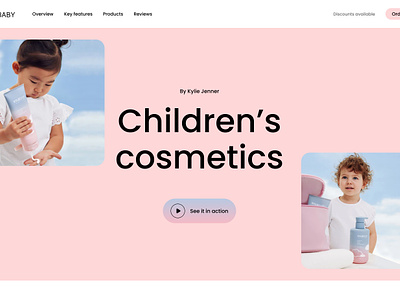 Kids cosmetics Web Design/ Kylie type beauty brand care childrens cosmetics cute kids kylie pink shop ux web design