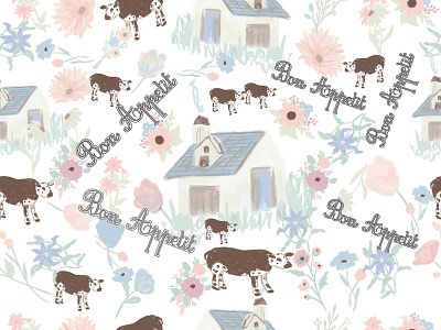 French Countryside pattern for fabric, wallpaper, home decor countryside cows pastels pattern design repeat pattern surface design