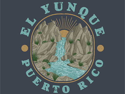 El Yunque Waterfall T-shirt Design adventure el yunque forest illustration jungle. nature outdoors retro vintage t shirt teeshirt vacation camping waterfall waterfall deign wildlife