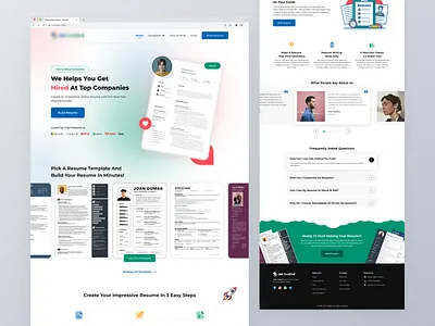 Resume Builder cv hero section landing page modren resume ui uiux design unique ux web page website